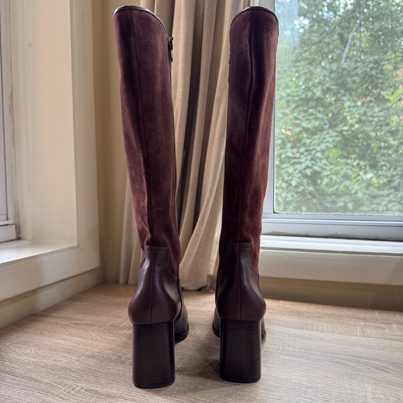 New Reformation Frederique Knee High Boot Heeled Leather Oak Suede 8.5 - Picture 8 of 14
